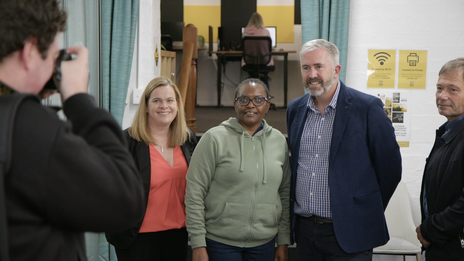 (Left to right) Hayley Laney, RDABGLAP Manager Workforce and Education, Carol Baker BRUC Student, Senator Hon. Anthony Chisholm, RDABGLAP Chair Rolf Binder
